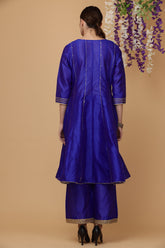 Royal Blue Silk Kurta Set With Gota Work